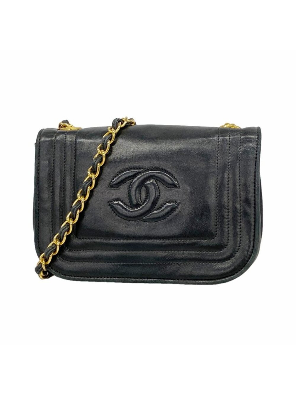 Chanel Shoulder Bag Lambskin Black Gold